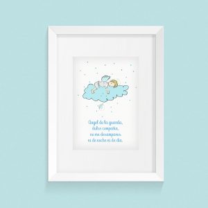 Cuadro grande Ángel de la Guarda - azul